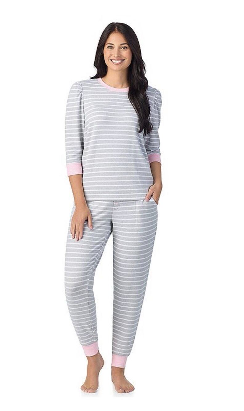 Cuddl Duds Sweater Knit 2 pc Pajama Sleep Set 3/4 Sleeve Grey Heather Striped Sm